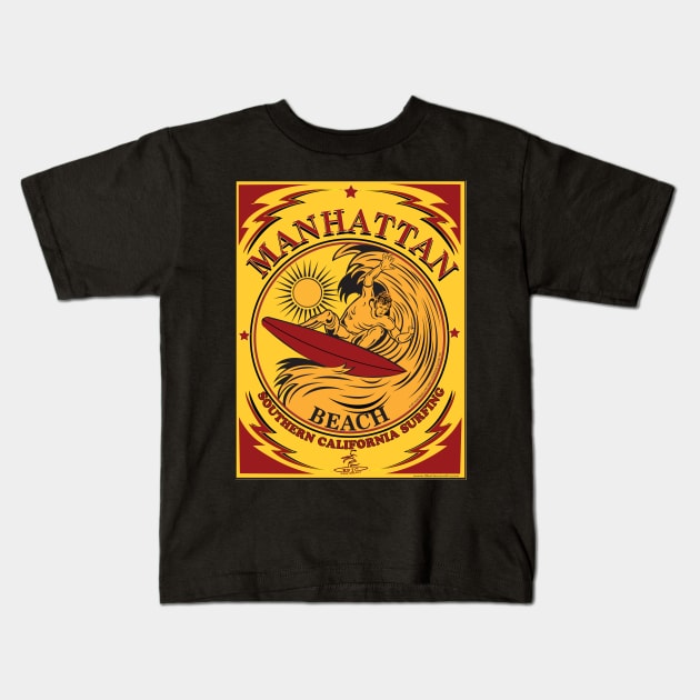 MANHATTAN BEACH CALIFORNIA SURFING Kids T-Shirt by Larry Butterworth